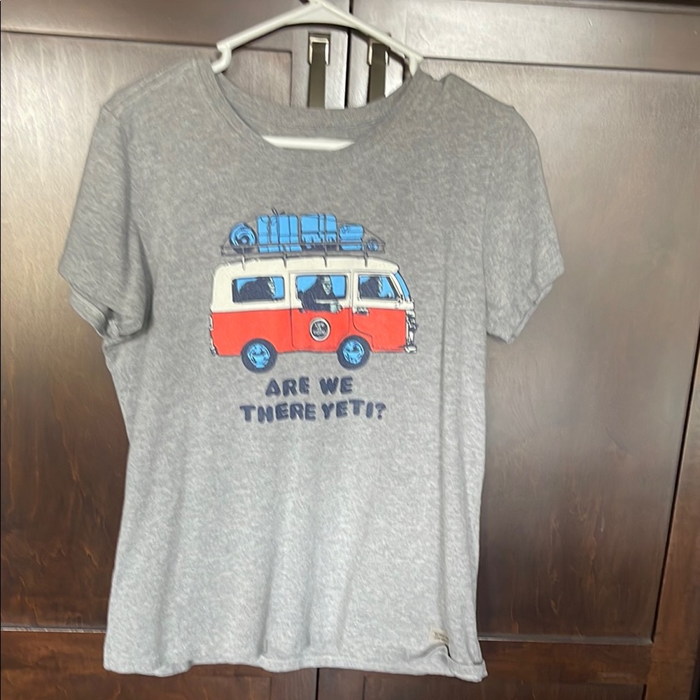 Life is Good gray tee with van/big foot graphic. Size L